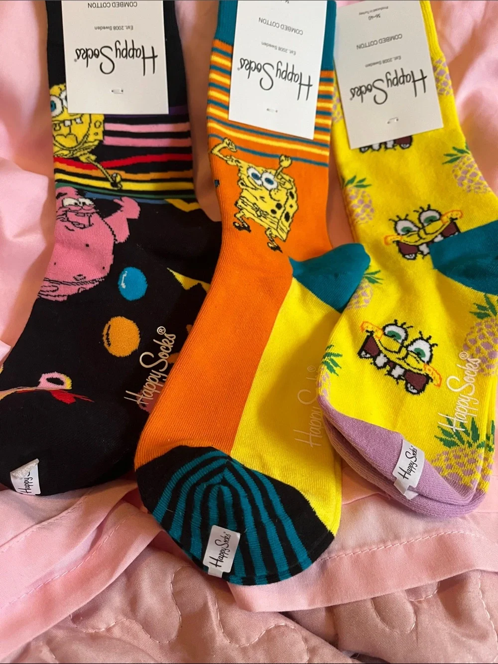 Happy Socks Kids SpongeBob Crew Socks - Yellow/Orange/Black 3 pair